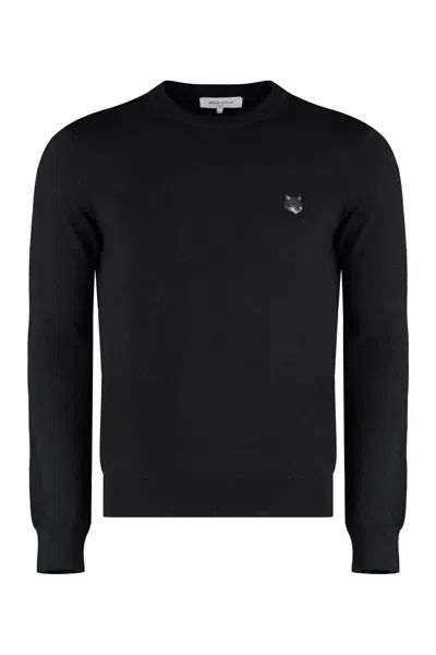 Maison Kitsuné Logo-appliqué Crew-neck Sweatshirt In Black