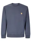 Maison Kitsuné Striped Cotton Sweatshirt Button-down Collar In Blue
