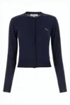 Maison Kitsuné Cropped Blue Wool Cardigan With Button-down Closure And Embroidered Detail In Blue
