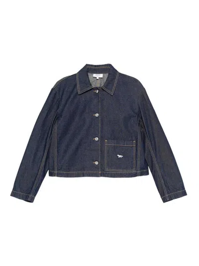 Maison Kitsuné Cropped Denim Jacket In Blue