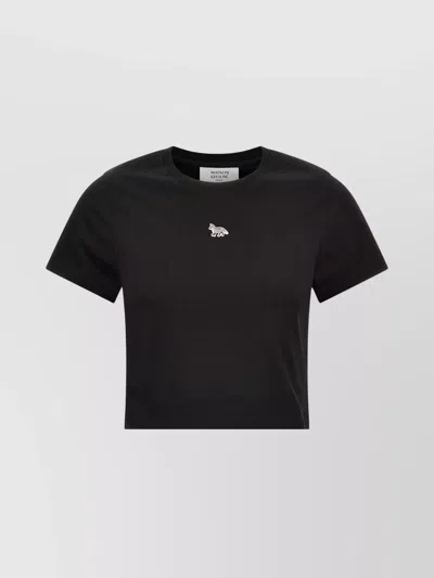 Maison Kitsuné 'cropped Fox' Crew Neck T-shirt In Black