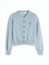 Maison Kitsuné Cropped Knit Cardigan With Embroidered Fox Emblem In Blue