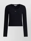 Maison Kitsuné Cropped Knitwear With Long Sleeves And Ribbed Texture In Black