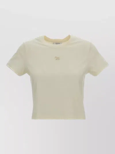 Maison Kitsuné Cropped Logo Cotton T Shirt Embroidered In Green