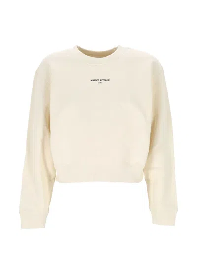 Maison Kitsuné Crew Neck Sweatshirt Ribbed Cuffs Hem In Pink