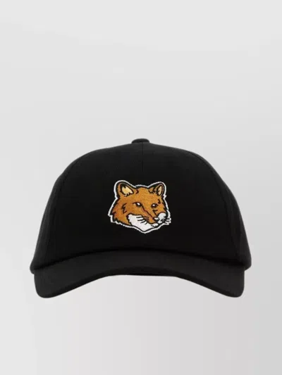 Maison Kitsuné Curved Visor Cotton Baseball Cap With Fox Head Patch In Black