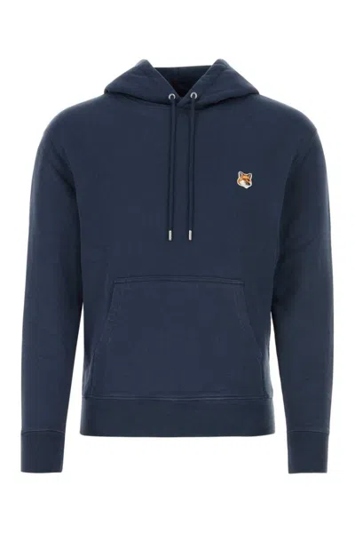Maison Kitsuné Deep Blue Cotton Hoodie With Embroidered Fox Logo