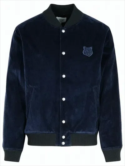 MAISON KITSUNÉ DEEP NAVY CORDUROY BOMBER JACKET WITH SUBTLE EMBLEM