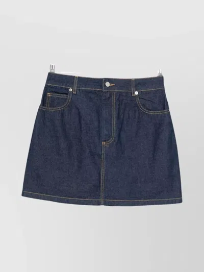 Maison Kitsuné Denim Mini Skirt With Belt Loops And Pockets In Blue