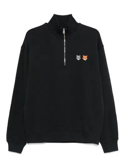 Maison Kitsuné Double Bold Fox Head Cotton Sweatshirt In Black