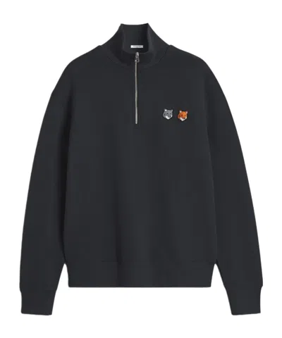 Maison Kitsuné Double Bold Fox Head Half Zip Comfort Sweatshirt In Blue