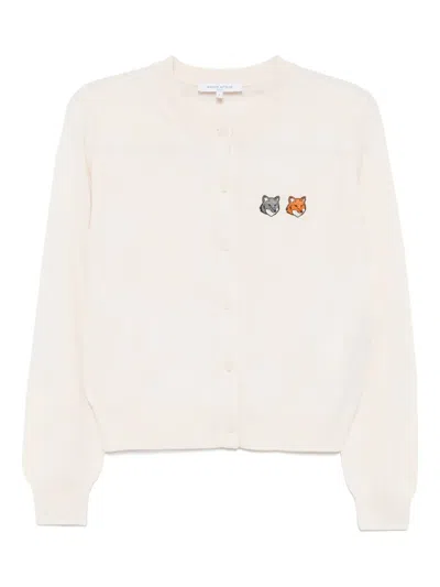Maison Kitsuné Double Bold Fox Head Patch Cardigan In Neutrals
