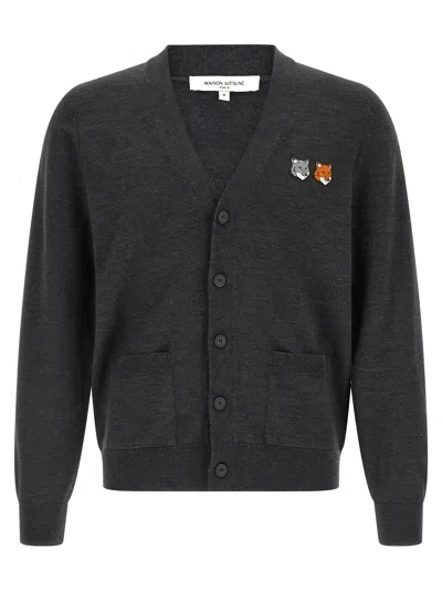 Maison Kitsuné Double Fox Patch Cardigan In Black