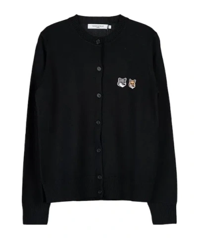 Maison Kitsuné Double Fox Head Cardigan In Black