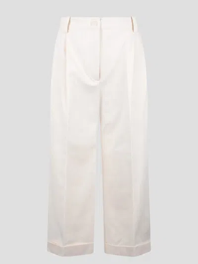 Maison Kitsuné Double Pleats Cropped Trousers In White