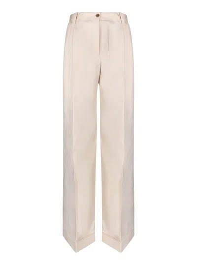 Maison Kitsuné Double Pleats Ivory Trousers In Beige