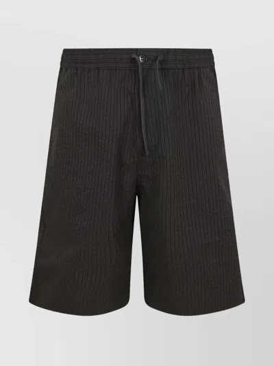 Maison Kitsuné Relaxed Fit Black Bermudas With Subtle Texture
