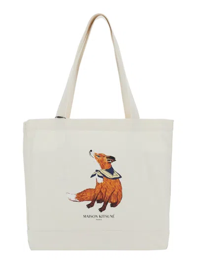 Maison Kitsuné Fox-print Tote Bag In White