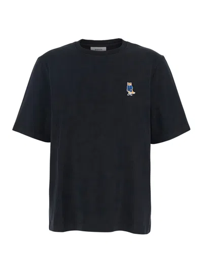 MAISON KITSUNÉ BLACK T-SHIRT WITH FOX HEAD PATCH IN COTTON WOMAN