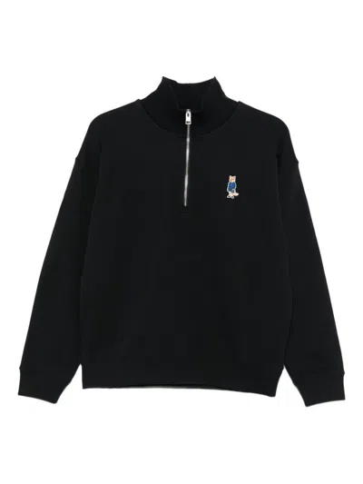 Maison Kitsuné Fox Knitwear High Collar Sweatshirt In Black
