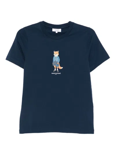 Maison Kitsuné Dressed Fox Cotton T-shirt In Blue