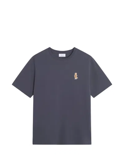 Maison Kitsuné T-shirt In Organic Cotton With Dressed Fox Application In Blue