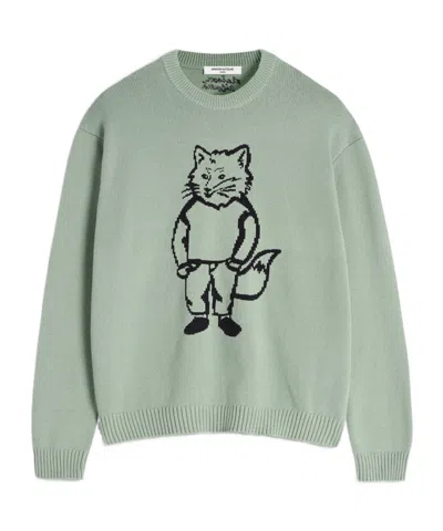 Maison Kitsuné Dressed Fox Intarsia Jumper In Green Grey