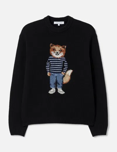 Maison Kitsuné Wool Crew Neck Long Sleeve Sweater In Black