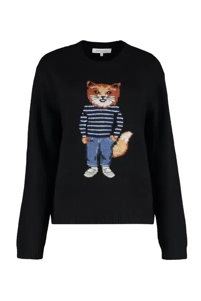 Maison Kitsuné Dressed Fox Intarsia Wool Jumper In Black