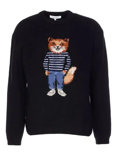 Maison Kitsuné Dressed "fox" Intarsia Wool Jumper Clothing In Black