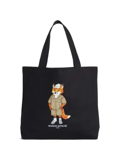 Maison Kitsuné Dressed Fox Logo-print Tote Bag In Orange
