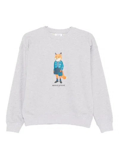 Maison Kitsuné Fox Graphic Crew Neck Cotton Sweatshirt In Gold
