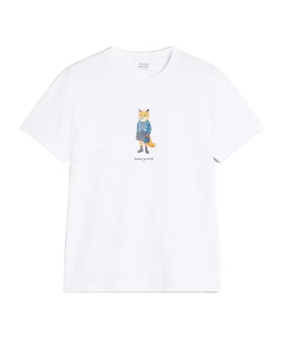 Maison Kitsuné Dressed Fox Print Cotton T-shirt In White