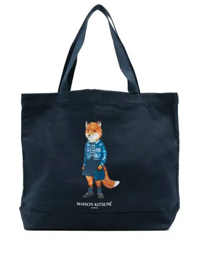 Maison Kitsuné Dressed Fox Tote Bag In Blue