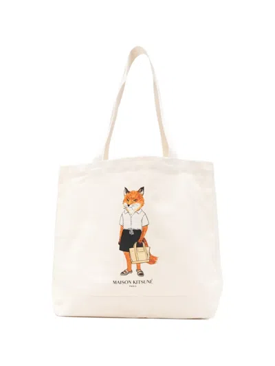 Maison Kitsuné Dressed Fox Tote Bag In Neutral