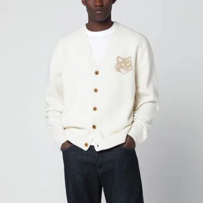 Maison Kitsuné Ecru Wool Cardigan With Fox Head Intarsia In White