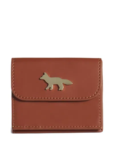 Maison Kitsuné Edie Fox-plaque Leather Wallet In Brown