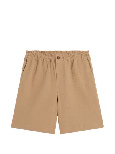 Maison Kitsuné Elasticated-waist Seersucker-texture Shorts In Brown