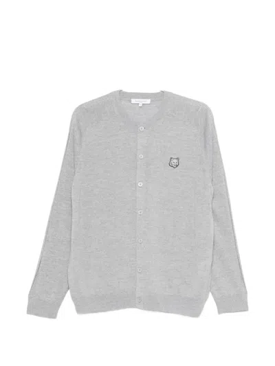 Maison Kitsuné Embroidered Buttoned Cardigan In Gray