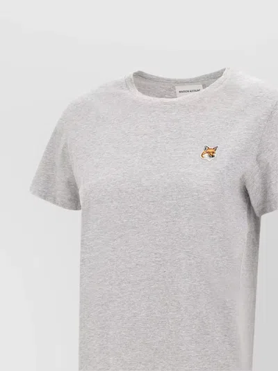 Maison Kitsuné Embroidered Crew Neck Cotton T-shirt In Gray