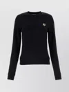 Maison Kitsuné Embroidered Detail Cotton Crew-neck Sweatshirt In Black