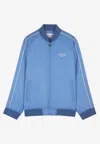 Maison Kitsuné Viscose Jacket With Logo Embroidery In Blue