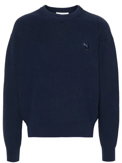 Maison Kitsuné Navy Bold Fox Head Patch Comfort Ribbed Sweater In P476 Ink Blue