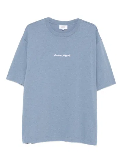 Maison Kitsuné Embroidered-logo Cotton T-shirt In Blue