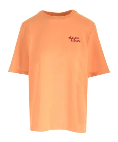 Maison Kitsuné Embroidered-logo Cotton T-shirt In Pink