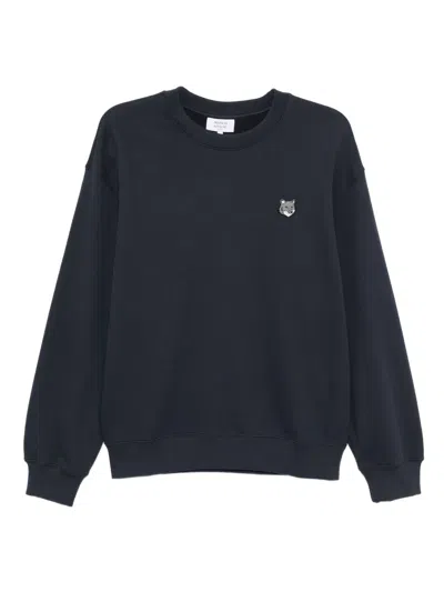 Maison Kitsuné Embroidered-logo Patch Sweatshirt In Blue
