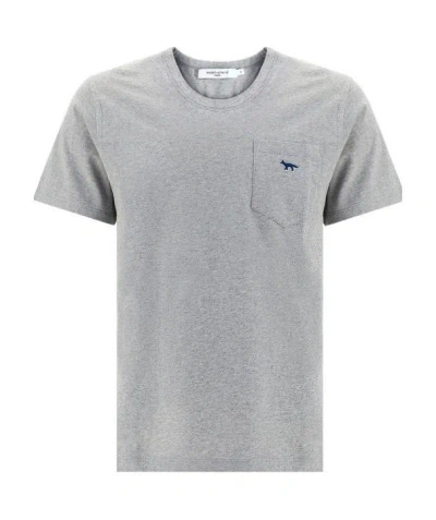 Maison Kitsuné Embroidered-logo Pocket T-shirt In Gray