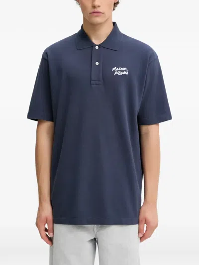 Maison Kitsuné Embroidered-logo Polo Shirt In Blue