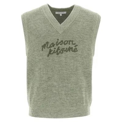 Maison Kitsuné Maison Kitsune Embroidered Logo Sleeveless Sweater In Green