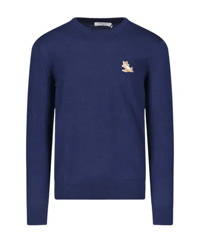 Maison Kitsuné Embroidered-logo Wool Jumper In Blue